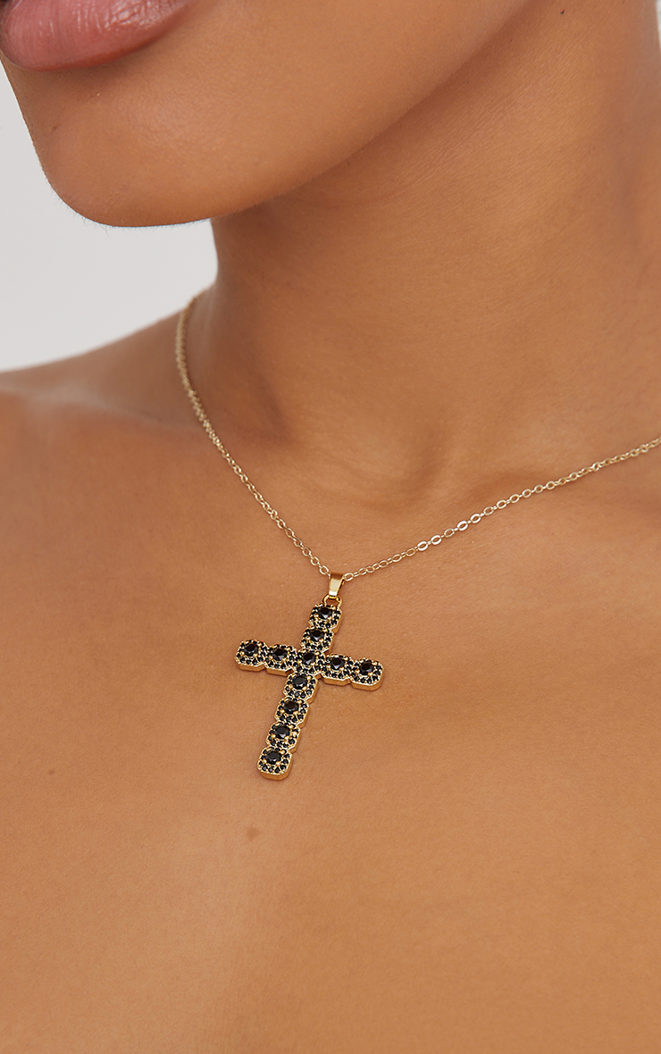 Gem Detail Cross Necklace In Black EGO AU EGO - Main Image