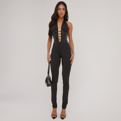 Extreme Plunge Strap Detail Jumpsuit In Black | EGO US | EGO