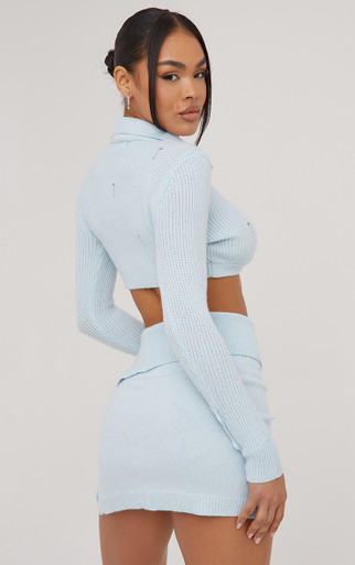 Long Sleeve Distressed Detail Cropped Cardigan And Fold Over Long Sleeve Distressed Detail Cropped Cardigan And Fold Over