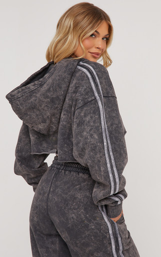 Zip Front Graphic Number Print Oversized Cropped Hoodie In Grey