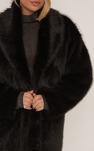 Oversized Maxi Coat In Black Faux Fur | EGO Shoes