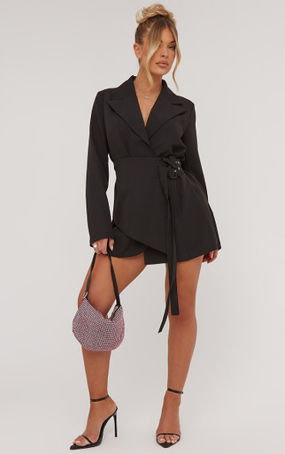 Oversized Belted Detail Blazer Dress In Black | EGO Shoes