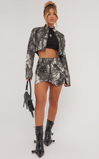 High Neck Zip Front Cropped Jacket In Black Acid Wash | EGO UK | EGO