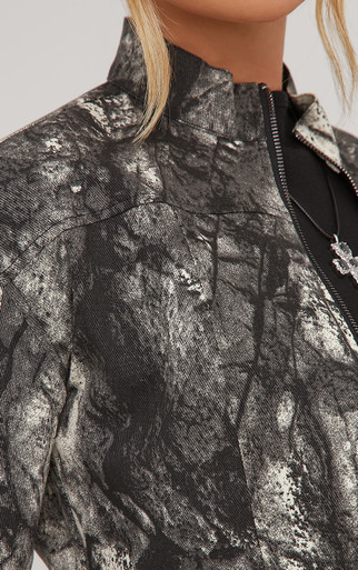 High Neck Zip Front Cropped Jacket In Black Acid Wash | EGO UK | EGO
