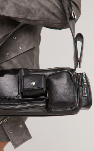 ショルダーバッグ・ポシェット ROSA DRAWSTRING SHOULDER BAG (BLACK) Rosa Multi Pocket Detail Shaped Shoulder Bag In Black Faux