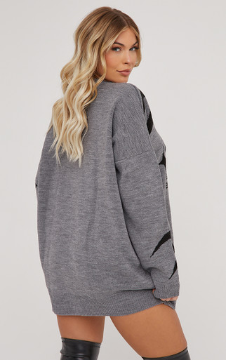 Oversized Motocross Detail Jumper Dress In Grey Knit | EGO