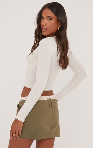 Low Rise Double Waistband Zip Detail Mini Skirt In Green