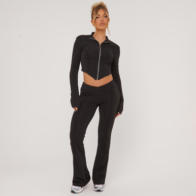 ボトムスその他 LA COUPE DES DIEUX LEGGINGS Zip Up Sculpt Detail Cropped Jacket And Dipped Waist Flared