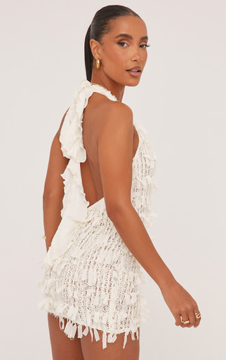 Extreme Plunge Mini Bodycon Dress In Cream Texture | EGO US | EGO Extreme Plunge Mini Bodycon Dress In Cream Texture | EGO US | EGO