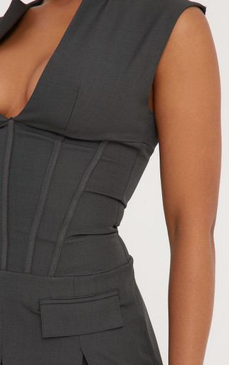 tailored notch neck pleated mini dress Boohoo Tailored Notch Neck Pleated Mini Dress in Black