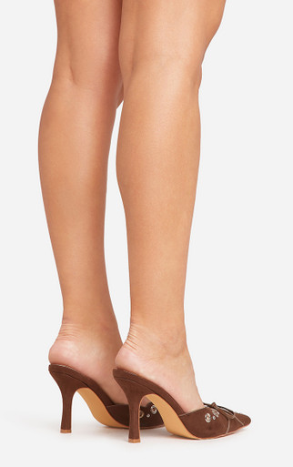 Charisma Eyelet Detail Pointed Toe Court Heel Mule In Brown
