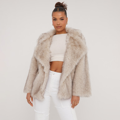 Two Tone Oversized Coat In Grey Faux Fur | EGO US | EGO