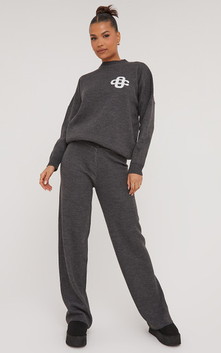 High Waist Wide Leg Joggers In Grey Knit | EGO Shoes