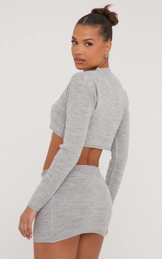 High Waist Micro Mini Bodycon Skirt In Grey Knit | EGO Shoes
