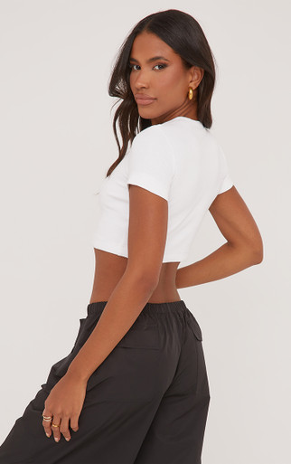 Short Sleeve Swirl Graphic Detail Cropped T-Shirt In White