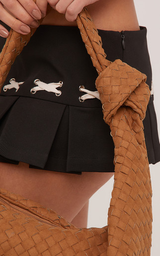 Loreen Woven Knotted Strap Detail Oversized Shoulder Bag In Tan