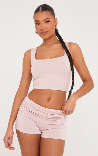 Fold Over Low Rise Wasitband Shorts In Dusky Pink | EGO US | EGO