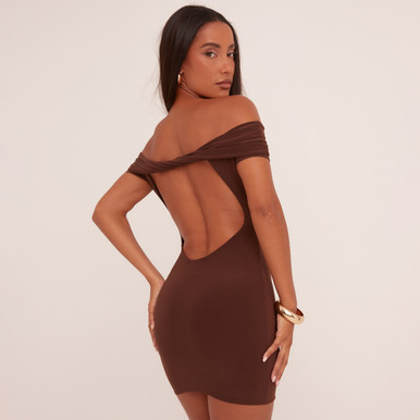knot detail waist jersey bardot bodycon mini dress MISSGUIDED Knot Detail Waist Jersey Bardot Bodycon Mini Dress Cute Sundress ChristmasMISSGUIDED