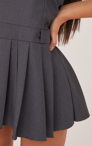 Bandeau Tailored Pleated Mini Dress In Dark Grey Woven | EGO US | EGO