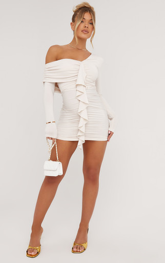 off shoulder short sleeve frill mini bodycon dress Amazon.com: BERTHYFAI Women's Satin Ruffle Dress Off Shoulder Bodycon Elegant Ruffle Strapless Summer Sexy Cocktail Party Short Mini Dresses(BL-XS) Black : Clothing, Shoes & Jewelry