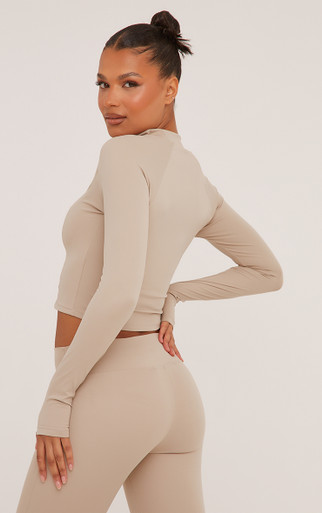Zip Front Super Stretch Cropped Jacket In Taupe | EGO CA | EGO