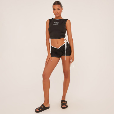 Mid Rise Contrast Biding Micro Mini Shorts In Black Slinky | EGO