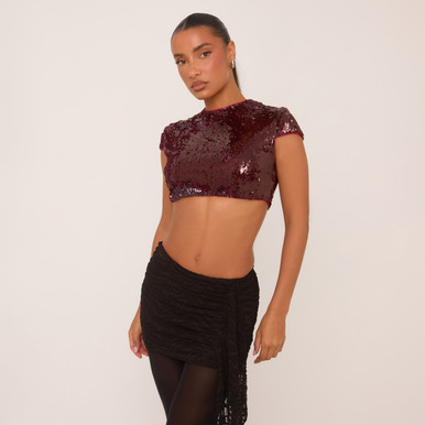 Low Rise Drape Detail Mini Skirt In Black Texture | EGO US | EGO