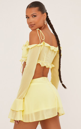 【NACHE】24SS FLOW DROP SKIRT Mid Rise Side Knot Detail Mini Skirt In Lemon Chiffon | EGO