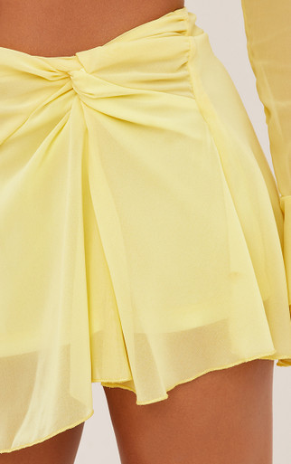 Mid Rise Side Knot Detail Mini Skirt In Lemon Chiffon | EGO