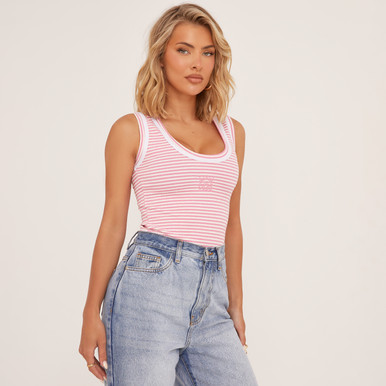 Swirl Graphic Logo Vest Top In Pink Stripe | EGO US | EGO