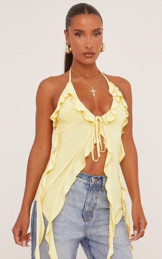 Plunge Halterneck Extreme Frill Detail Top In Yellow | EGO US | EGO