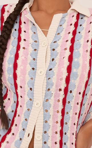 Short Sleeve Shirt In Pink Wave Crochet Knit | EGO US | EGO