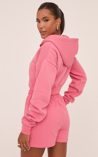 Oversized Lounge Cropped Hoodie In Neon Pink | EGO US | EGO