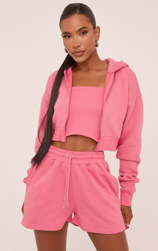 Oversized Lounge Cropped Hoodie In Neon Pink | EGO US | EGO