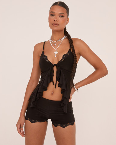 【TLLDAWN】LACE TRIM BABY TOP black Lace-trimmed strappy top - Black - Kids | H&M HK