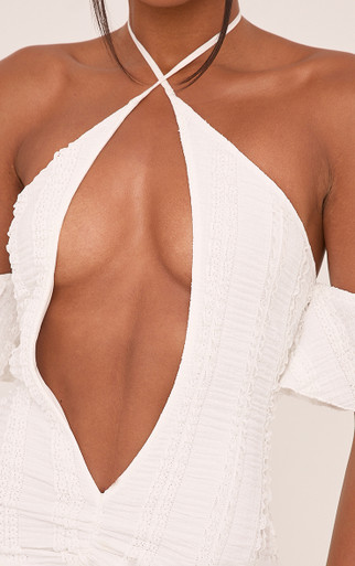 embellished cold shoulder cut out mini dress in white Embellished Cold Shoulder Cut Out Mini Dress in White