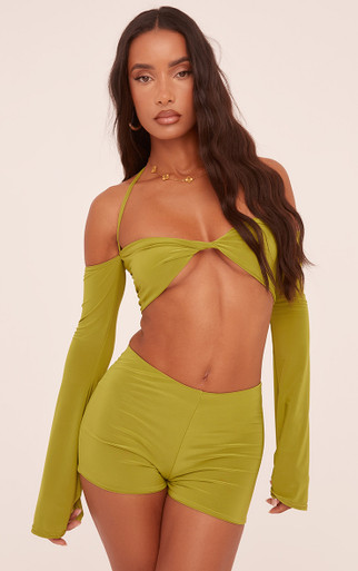 Mid Rise Micro Shorts In Green Slinky | EGO US | EGO