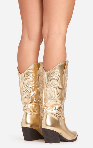 Bryson Embroidered Detail Pointed Toe Mid Calf Western Cowboy Boot