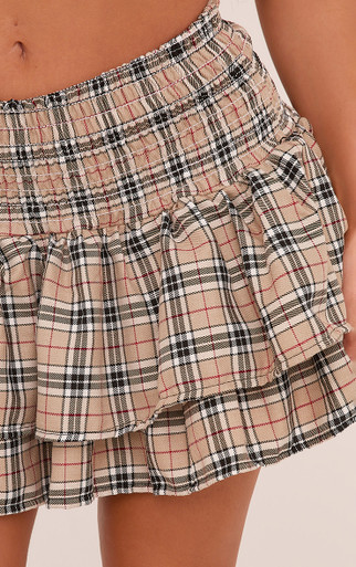 【BAON】Nada Banding Check Tiered Mini Skirt Ploknplq Tiered A-line Skirt for Women Gingham Check Mini