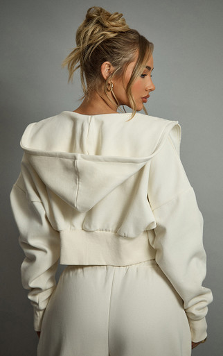 Zip Through Cropped Hoodie In Cream | EGO Shoes
