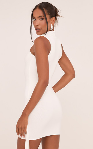High Neck Drape Detail Mini Dress In Cream Slinky | EGO Shoes
