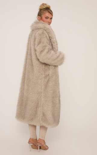 Oversized Maxi Coat In Stone Natural Look Faux Fur | EGO US | EGO