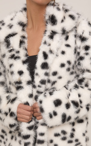 Mid Length Coat In White Monochrome Spot Faux Fur | EGO EU | EGO