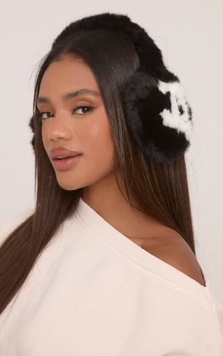 Logo Detail Ear Muffs In Black Faux Fur | EGO US | EGO