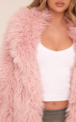 Oversized Collar Shaggy Coat In Pink Faux Fur | EGO Shoes
