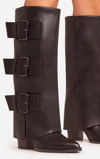 Nia Oversized Buckle Layered Detail Pointed Toe Block Heel