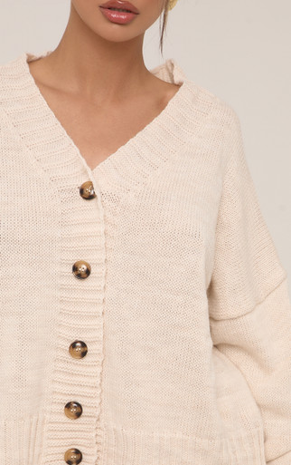 V Neck Oversized Button Up Cardigan In Cream Knit | EGO Shoes