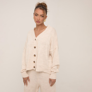 V Neck Oversized Button Up Cardigan In Cream Knit | EGO Shoes