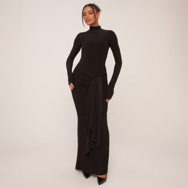 black midi dress long sleeve formal Kate Long Sleeve Velvet Midi Dress main image 1