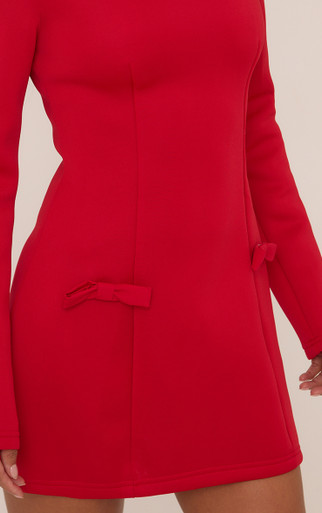 Long Sleeve Bow Detail A Line Mini Dress In Red | EGO US | EGO Long Sleeve Bow Detail A Line Mini Dress In Red | EGO US | EGO